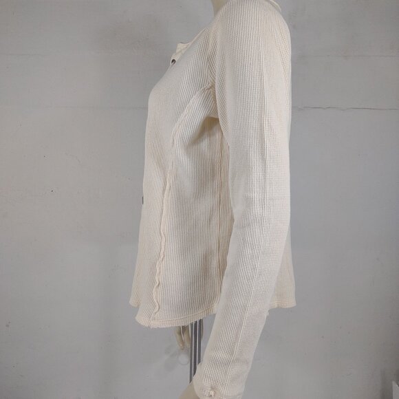 Sundance ivory 100% cotton long sleeve lace up V-Neck thermal shirt ladies Large - Picture 5 of 7